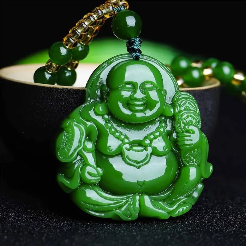 Men'S Accessories Fashion - Chinese Green Jade Maitreya Buddha Pendant