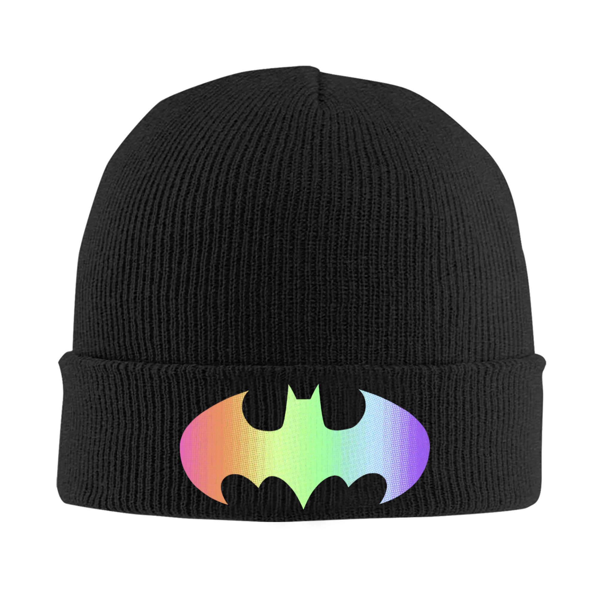 Men Accessories Logo - Batmans Logo Rainbow Gradient Knitted Hat