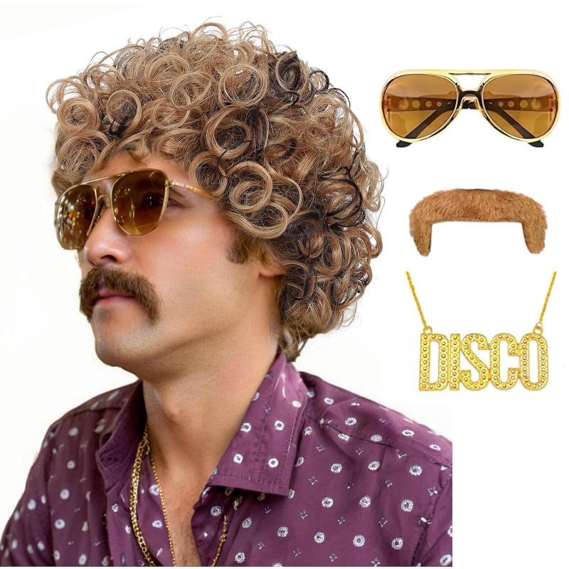 70s 80s Disco Costume Wig Set- - Men'S Accessories In The 80S ulasan dan harga