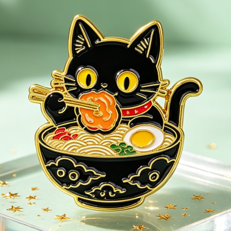 Cute Black Cat Eating Noodles  - Lapel Pin Enamel ulasan dan harga